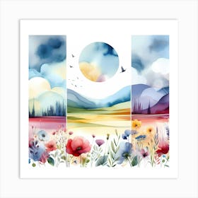 Watercolor Banners With Flowers Art Print