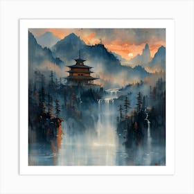 Waterfall In The Mountains, Impressionism and Realism Art Print