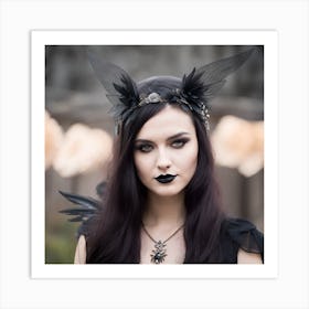 Gothic Girl With Black Wings Art Print