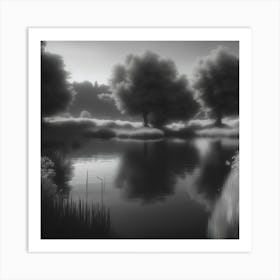 Pond In Black And White Art Print