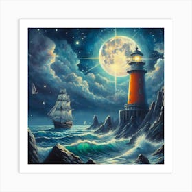 Lighthouse At Night 8 Art Print