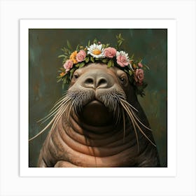 Walrus With Flower Crown 4 Poster