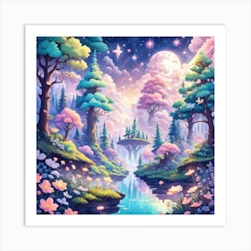 A Fantasy Forest With Twinkling Stars In Pastel Tone Square Composition 259 Art Print