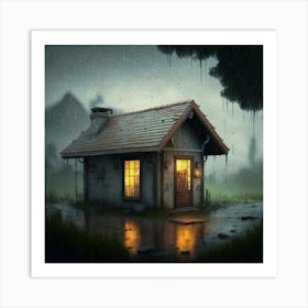 House In The Rain Art Print