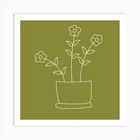 Pot Plant 2 Drawing Olive  Art Print