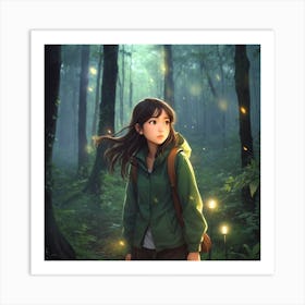 Anime Girl In The Forest 1 Art Print