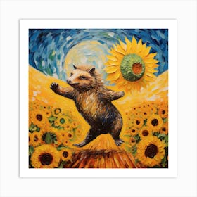 Raccoon In Sunflowers Art Print