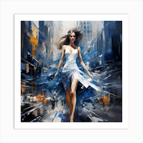 Woman In Blue Dress 2 Art Print