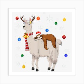 Santa Sloth Riding Llama Reindeer Christmas Love Santa Art Print