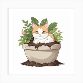 Cat In A Pot Art Print