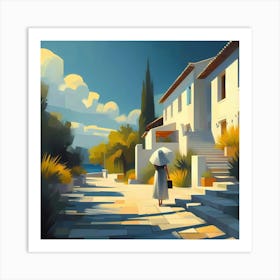 Woman Walking Down The Street Art Print