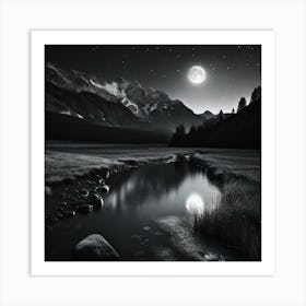 Moonlight In The Mountains 1 Art Print