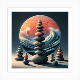 Zen balancing stones at sunset 1 Art Print