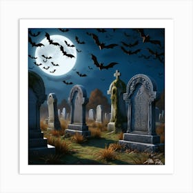 Graveyard At Night 3 Art Print