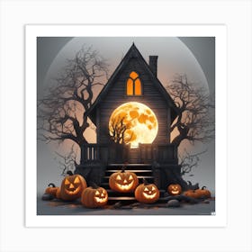 Halloween House With Pumpkins Art Print