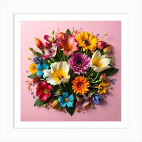 Colorful Flowers On Pink Background 1 Art Print