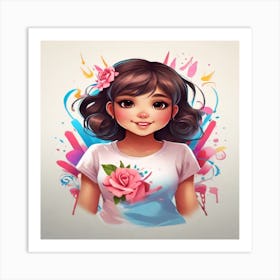 Girl With Roses Art Print