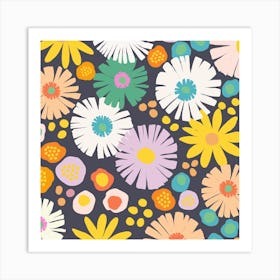 Mod Daisies In Midnight Square Art Print