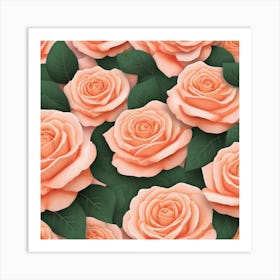 Peach Roses Seamless Pattern 2 Art Print