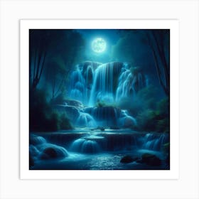 Waterfall At Night 11 Art Print