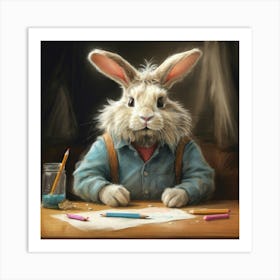 Rabbit With Pencils Art Print