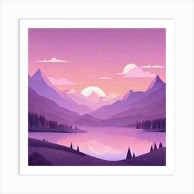 Misty mountains background in purple tone 4 Art Print