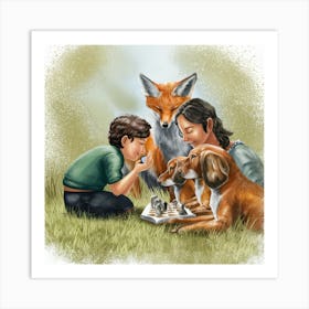 Fox And Dog Art Print