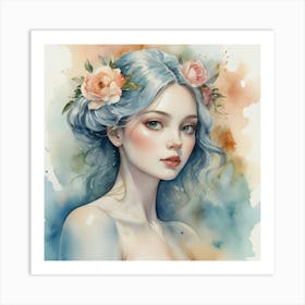 Blue Haired Girl Art Print Art Print