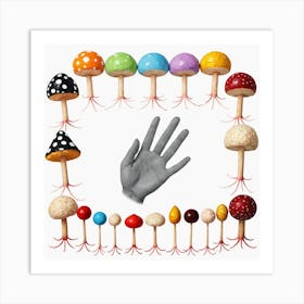 Hand With Mushrooms Art Print