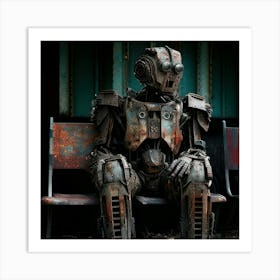 Robot Sitting On Bench Art Print