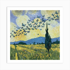 Starry Night With Butterflies 1 Art Print