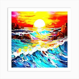 Tides At Sunset - Sunset On The Ocean Art Print