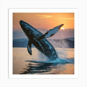 Humpback Whale Jumping Out Of The Water 15 Art Print
