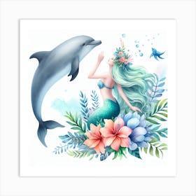 Dolphin and Mermaid 3 Art Print