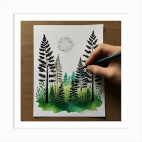 Watercolor Of A Forest Art Print