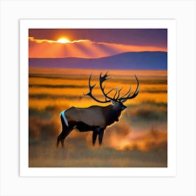Elk At Sunset 1 Art Print
