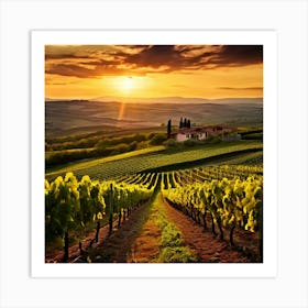 Sunset Growing Landscape Farm Grape Nature Sun Farming Tree Vinery Wine Scenic Field Wi (3) Art Print