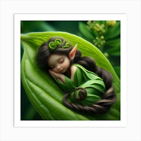 Elf Sleeping On A Leaf Art Print