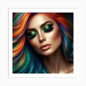 Beautiful Woman With Colorful Hair Art Print