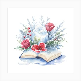 Watercolor Book With Roses Art Print