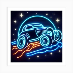 Retro Car In The Night Sky Art Print