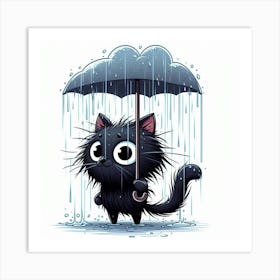 Black Cat In The Rain 2 Art Print