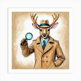 Deer With Magnifying Glass 19 Art Print