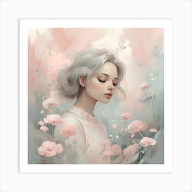 Girl With Flowers Art Print