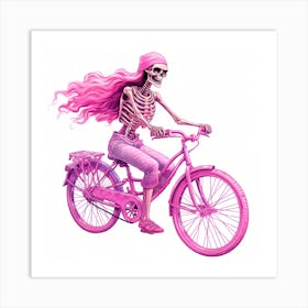 Pink Skeleton On A Bike Art Print