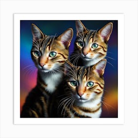 Three Cats On A Colorful Background Art Print