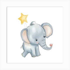 Baby Elephant With Star Watercolour Nursery 2 Art Print