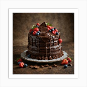 Chocolate Cake With Berries Art Print