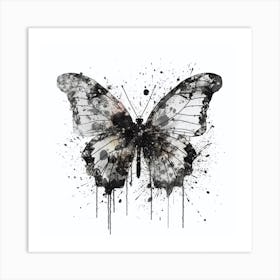 Black White Butterfly Ink Art Print