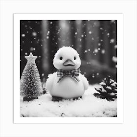 Black And White Duck In Snow Art Print